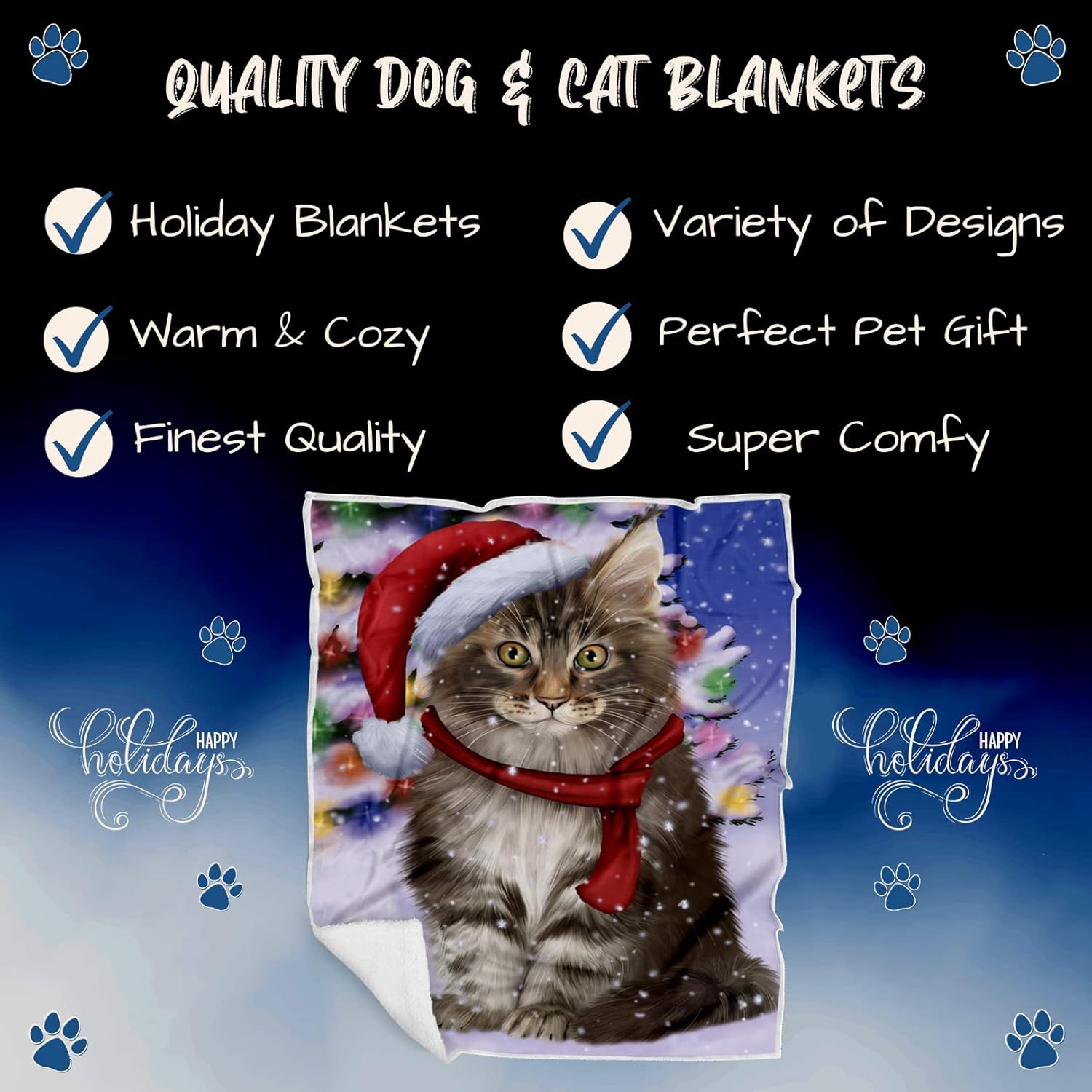 Doggie of the Day Main Coon Cat Blanket - Christmas Winterland Wonderland - Super Soft & Warm Pet Theme for Sofa or Bed, Warm Fleece, Sherpa or Woven Material, BLNKT89091 (50x60 Sherpa)