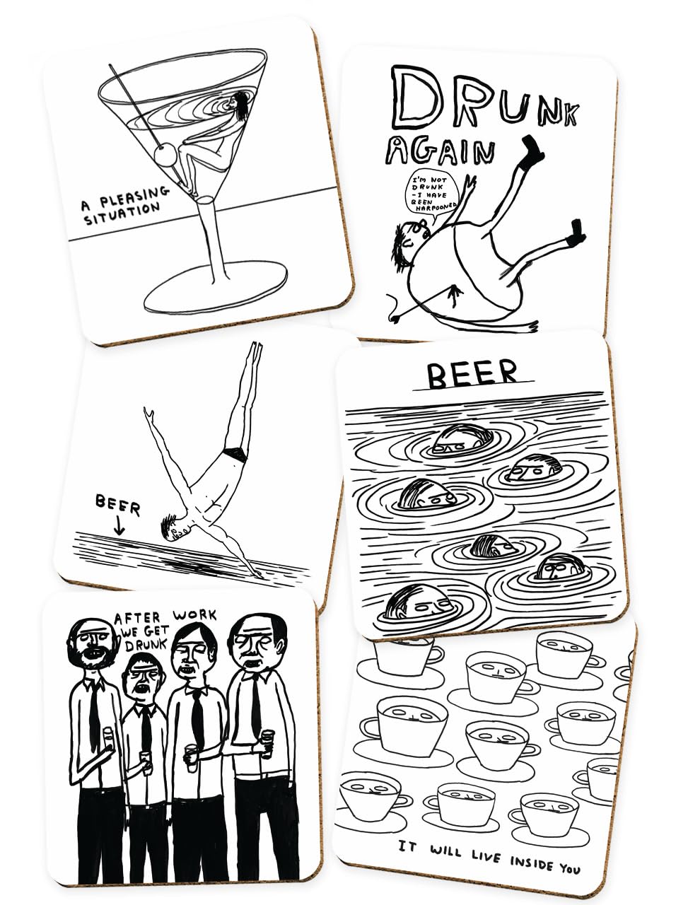 Brainbox Candy Official David Shrigley Multipack Of 6 Funny Humorous Drinks Coasters