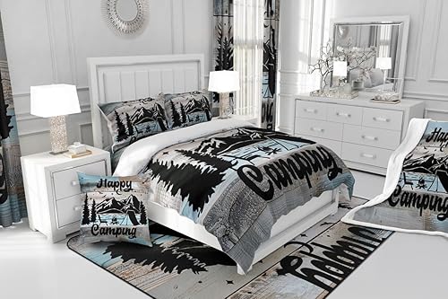 Miniatura 4 de Funda de edredón de estilo rústico para campamento, funda de edredón tamaño Queen para niños, niños, adolescentes, camper, juego de ropa de cama