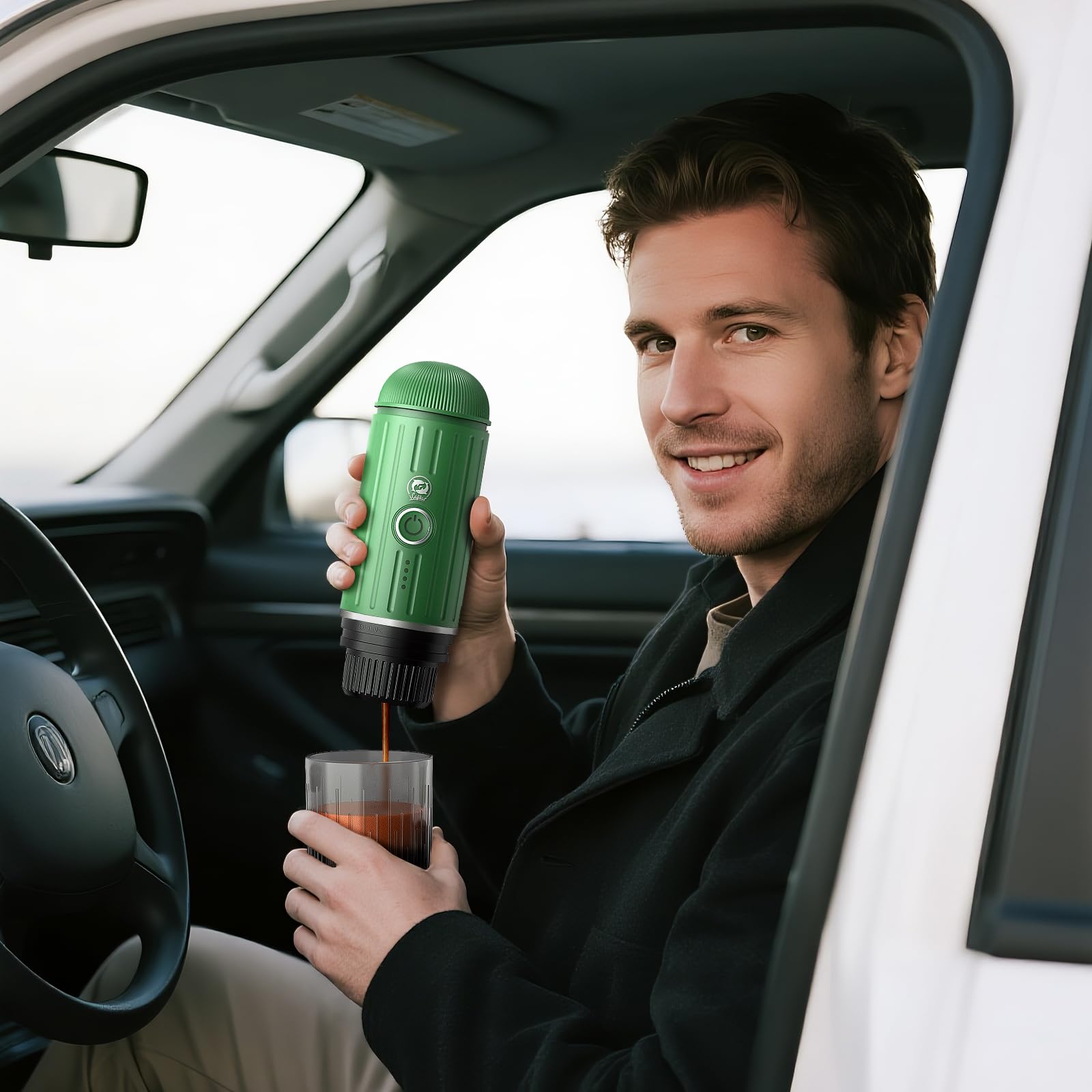 i Cafilas Rich Crema - Cafetera espresso eléctrica portátil, para viajes, coche, senderismo, sistema de extracción 2 en 1, autocalentamiento rápido, máquina de espresso, compatible con café molido y