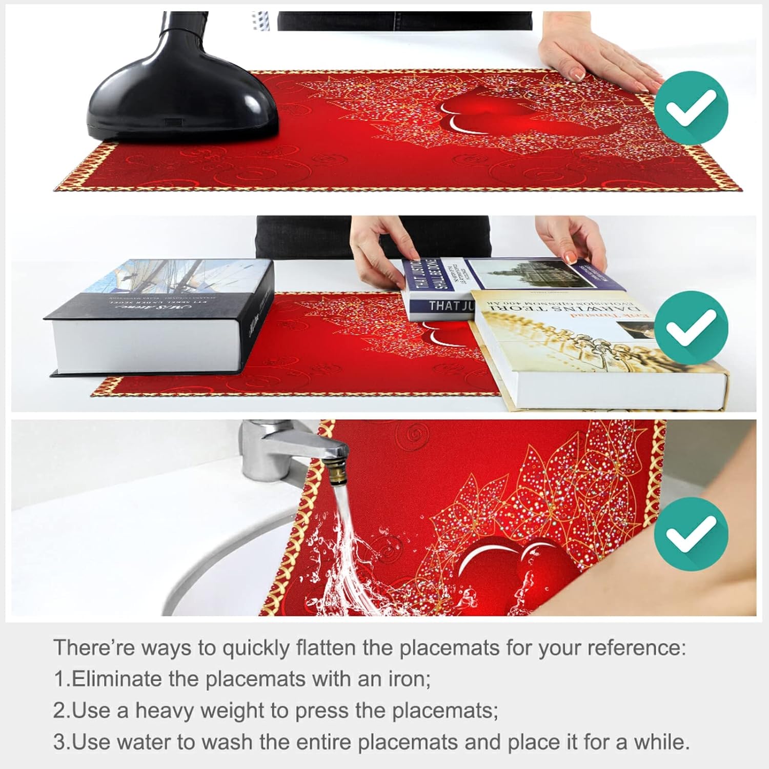 Black Friday - 80% OFF Gorgeous Mothers Day Valentines Lovely Hearts Heat-Resistant Table Placemats Set of 6 Anti-Skid Table Mats Washable Eat Mat for Parties Everyday & Holidays Use