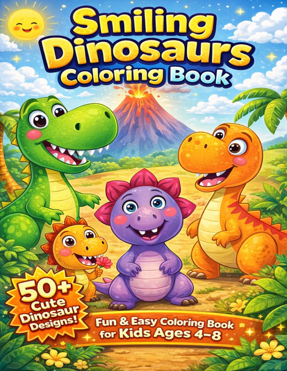 Smiling Dinosaurs Coloring Book: Fun & Easy Coloring Book for Kids Ages 4–8