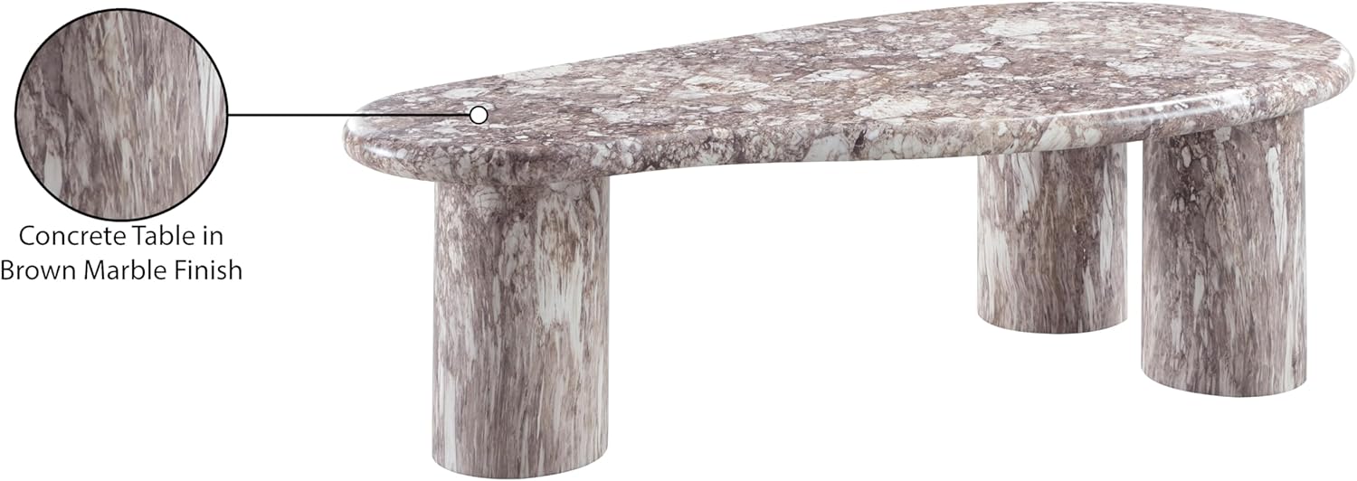 Meridian Furniture 99095Brown-CT Sassari Collection Art Deco Indoor/Outdoor Concrete Coffee Table in Brown Marble Finish, 47.5" W x 24" D x 16" H, Brown