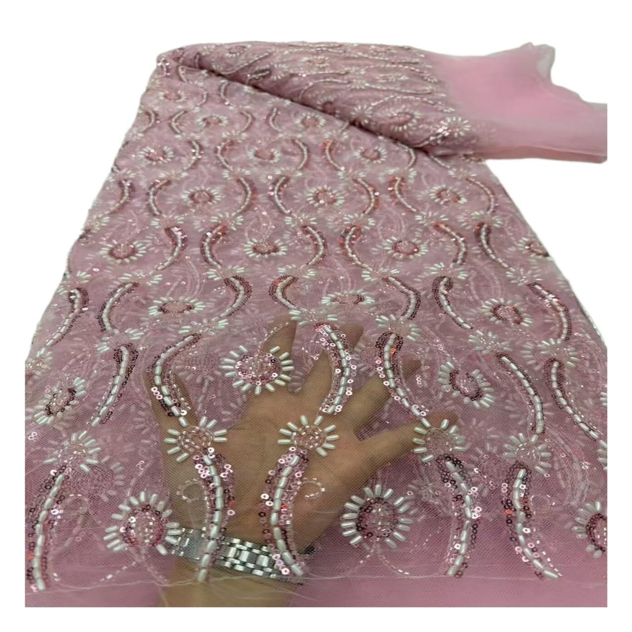 5 Yards Lace Fabric Heavy Flower Seed Beaded Sequin 120cm