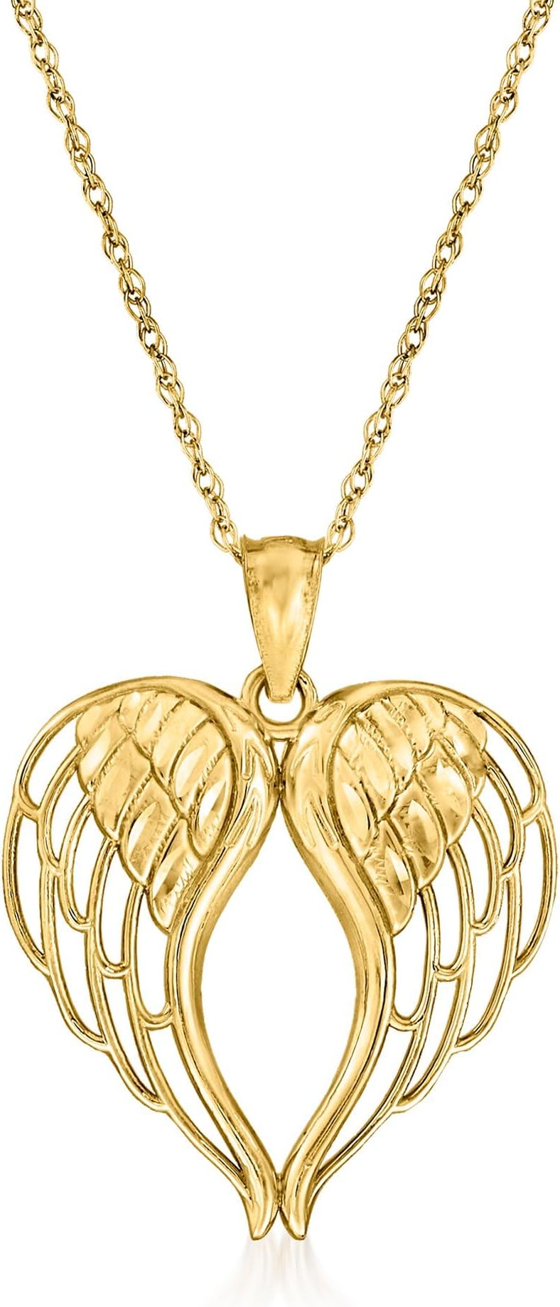 14kt Yellow Gold Angel Wings Heart Pendant Necklace. 18 inches