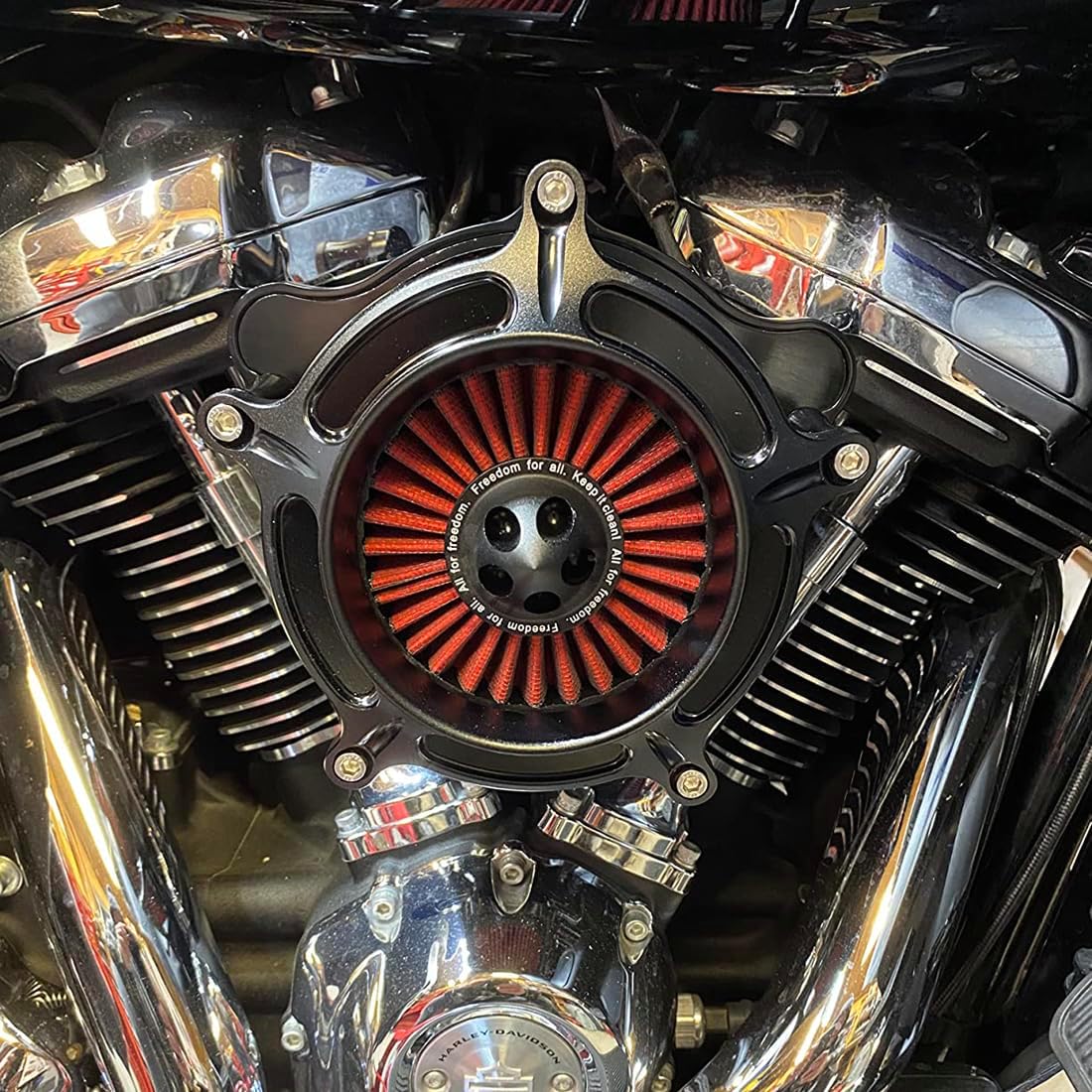 For harley davidson Sportster Air Cleaner filter street road glide M8 softail dyna 103 107 air intake Road King touring (OPS Black - Red -Black spike, Model D : Softail 18up, Touring M8 17up)