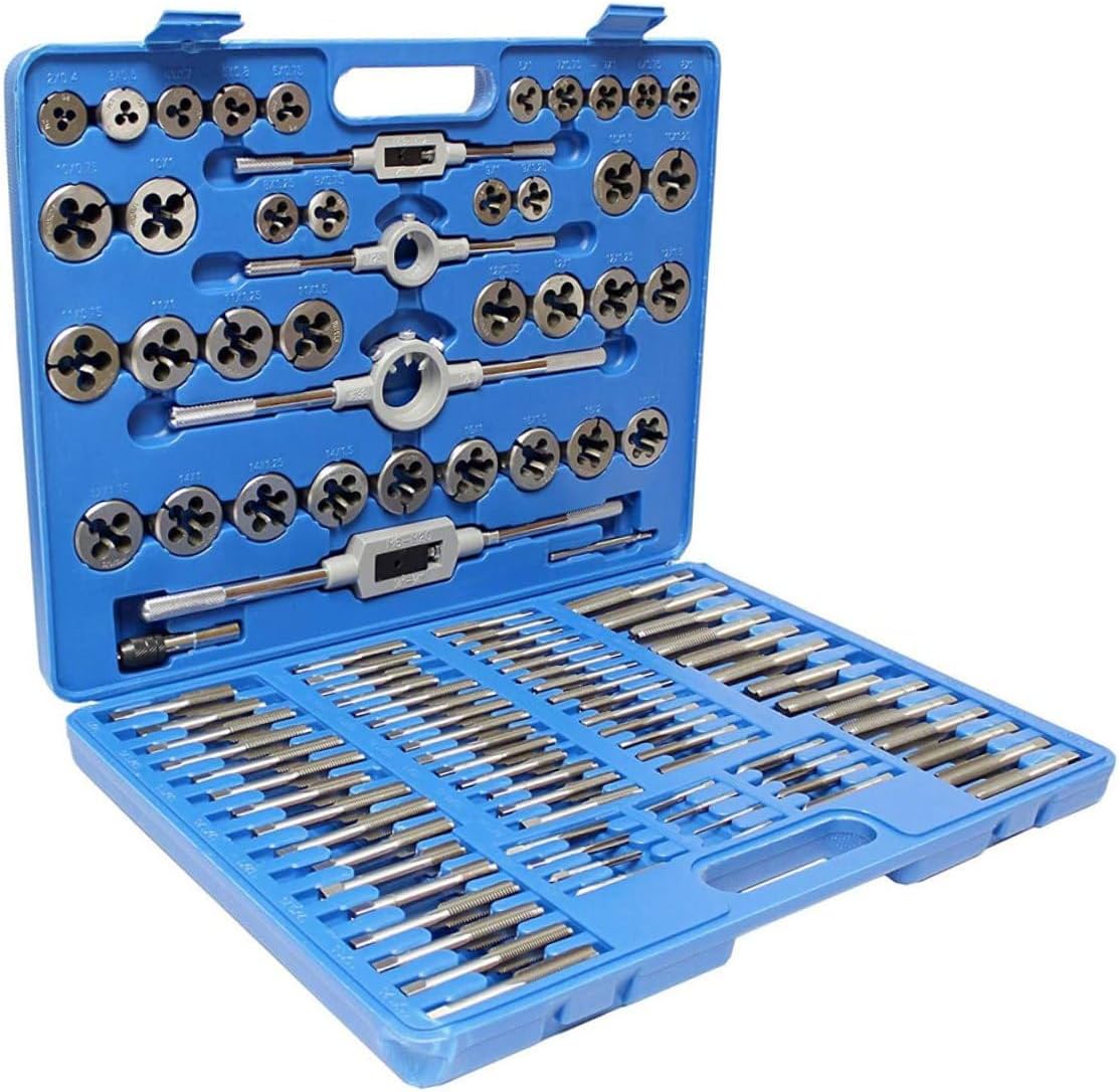 110pcs Metric Tap and Die Set with Steel Screw Threading Tools, Tap Wrench Handle, Die Tapping Kit with Carrying Case for Repair and Maintenance