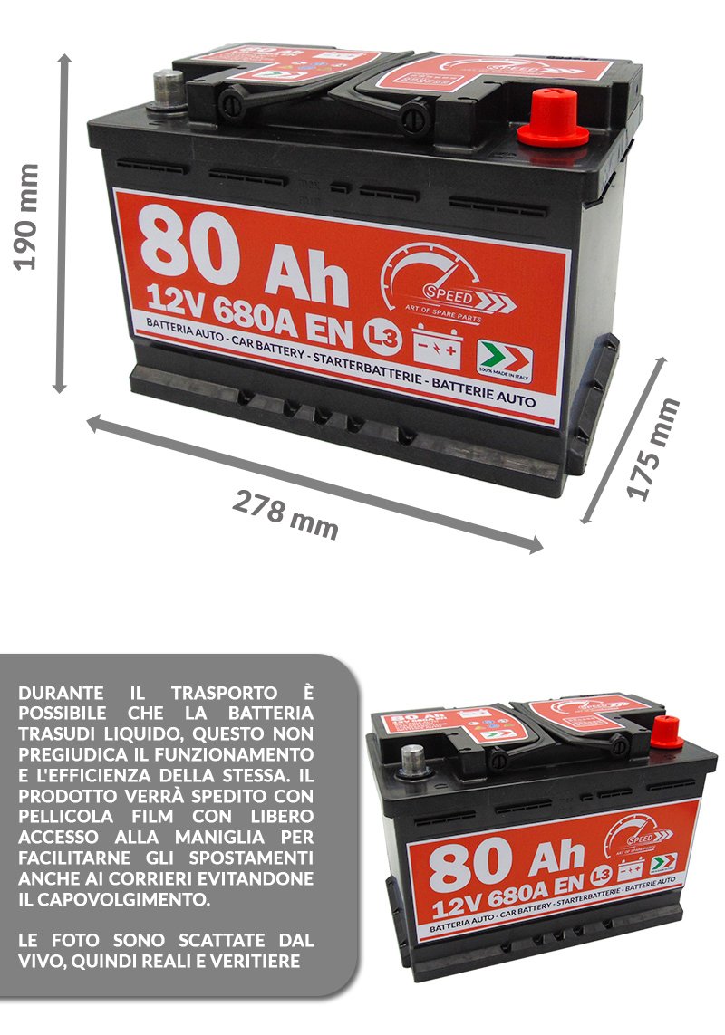 AUTOBATTERIE Original Speed L3 80 Ah 12 V 680 A Pluspol RECHTS (278 x 190 x 175)