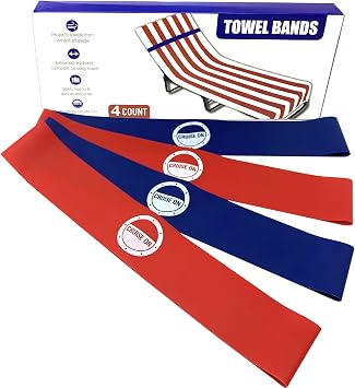 Cruise On Towel Bands for Cruise Chairs 4 Pack, Better Alternative to Towel Clips for Beach, Pool & Ships, Essential for 2026 & 2027 Trips, Secure & Stylish, Blue & Red