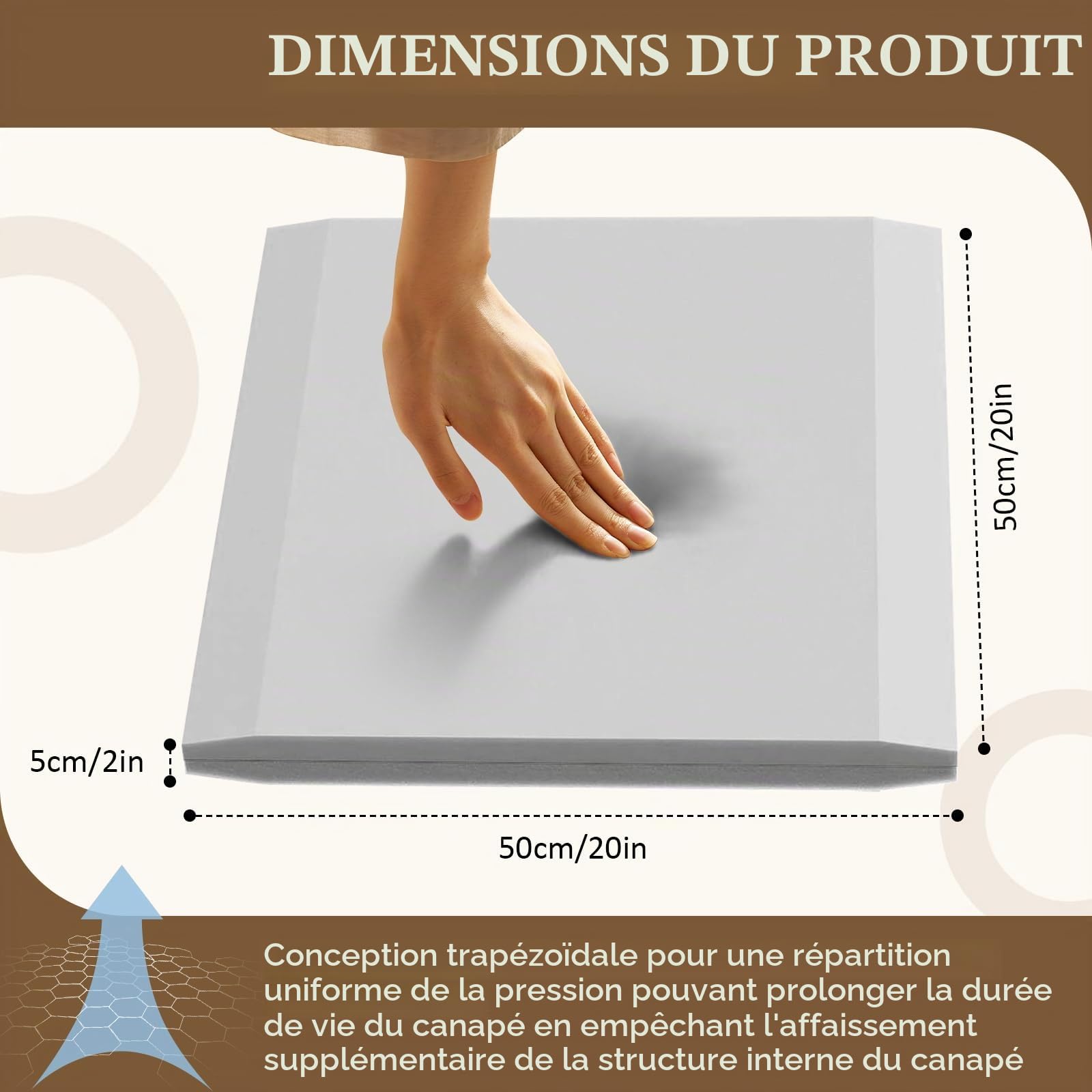 LIROPAU Mousse de Rembourrage Haute Densité 50 x 50 x 5 cm pour Canapé, Coussin de Chaise