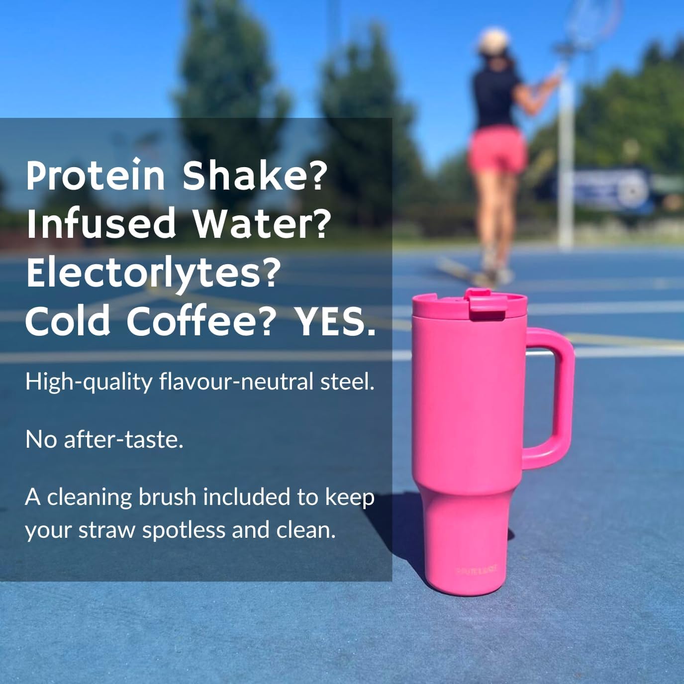 40oz Insulated Tumbler with Handle & Straw Lid | Keeps Cold for 30hrs, Hot12hrs | 100% Leakproof Stainless Steel Water Bottle | Cup holder friendly Travel Mug | Hot Pink - Image 5