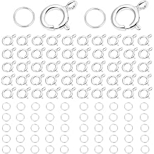 AD Beads Spring Clasps 14K Gold Plated and Silver Plated with Open Jump Rings Round Clasps for Necklaces Bracelet Or Jewelry Making 50Pcs Silver Plated