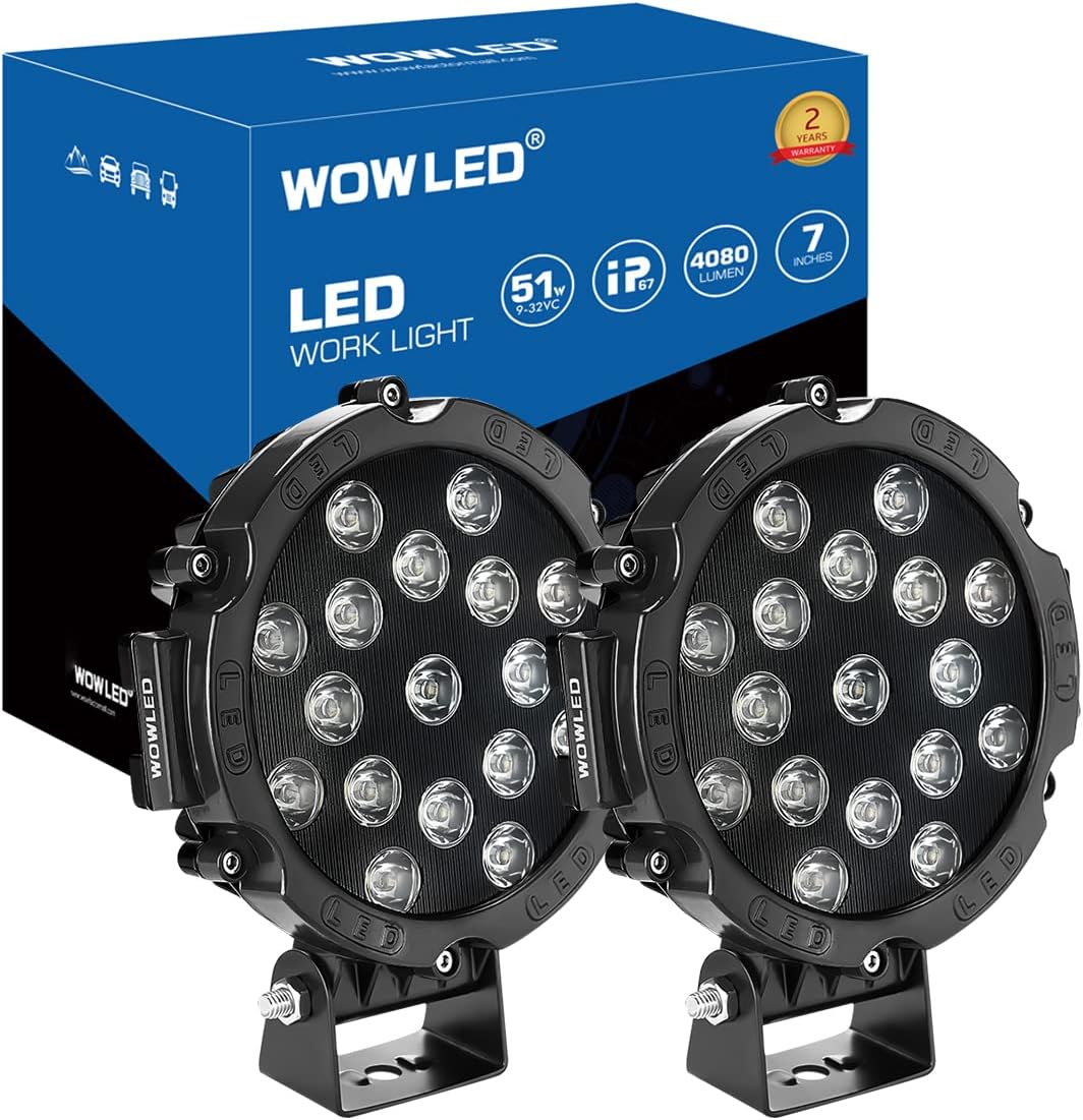 WFPOWER 51W LED Light Bar, 2 Pack 7 Inch CREE LED Work Light, Flood Lamp Off Road Driving Lighting for SUV Truck 4WD ATV UTV Boat Car 12V 24V