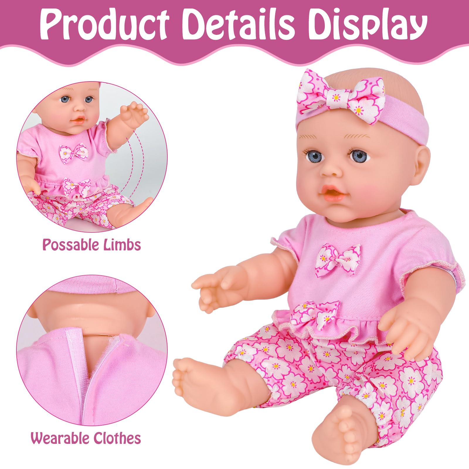 Muñecas de bebé de 12 pulgadas con mochila para guardar ropa y accesorios de muñecas, juego de muñecas Reborn de 12 pulgadas en caja de regalo con biberón y pañal para pezones para niños 6