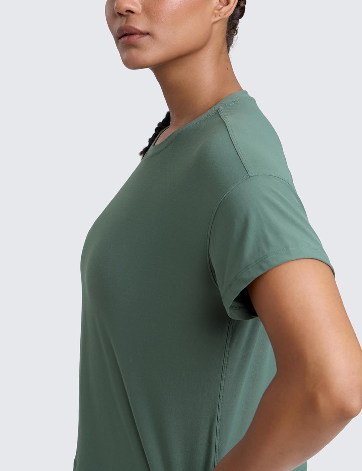 CRZ YOGA Cloudweight High Neck Workout Tops for Women Basic Athletic Lightweight Short Sleeve Shirts Loose Running T-Shirt