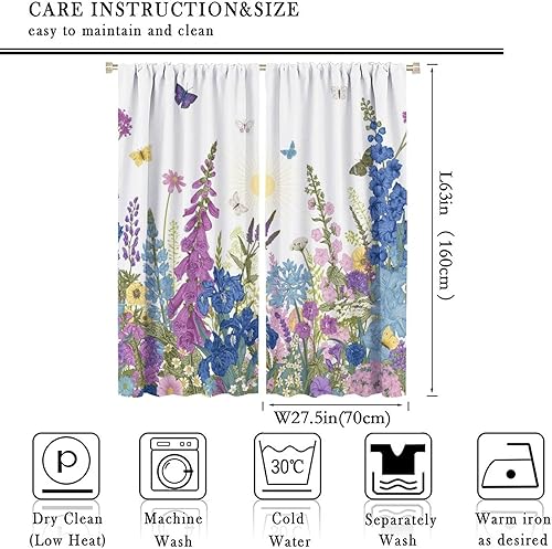 Miniatura 573 de Retro 70s Floral Blackout Window Curtains, Watercolor Flower Plant Rustic Modern Style Pattern Window Drapes, for Bedroom Living Room 42x45in 2