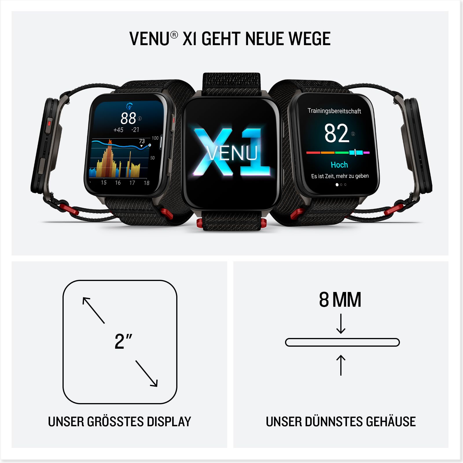 Garmin Venu X1 51mm - Fitness-Smartwatch, 2" AMOLED-Display, bis zu 8 Tage Akkulaufzeit, 100+-Sport-Apps, 24/7 Health- und Wellnessfunktionen, Telefonie, Display-Tastatur, Karten, LED-Taschenlampe