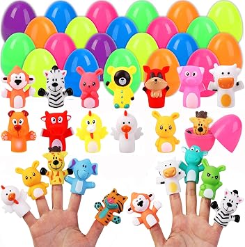 18pcs Easter Eggs PreFilled with Animal Finger Puppets for Easter Party Favors, Easter Basket Stuffers, Easter Egg Fillers, Easter Eggs Hunt, Classroom Prize Supplies