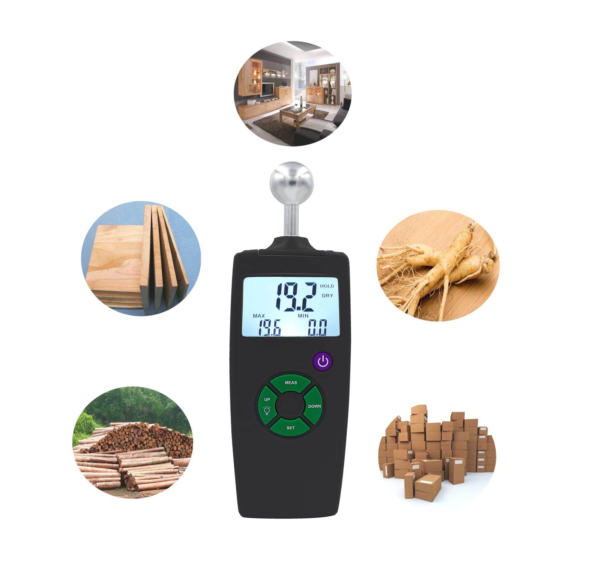 Medidor de humedad Medidor de humedad de madera Detector de fugas de agua, probador de humedad, pantalla LCD retroiluminada con sonda de bola