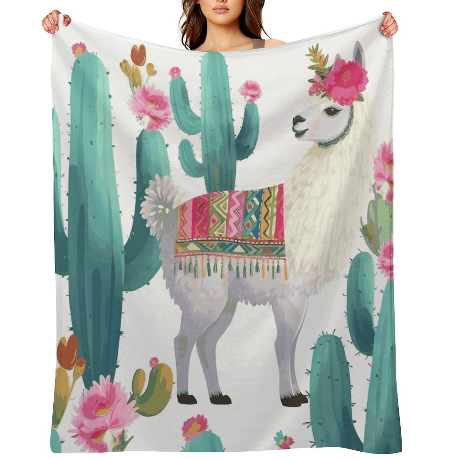 Tropical Llama Alpaca Cactus Flower Blankets Flannel Soft Blanket for Couch Warm Cozy Throw Blankets Fashion Bed Blanket Thick Bath Towel Bedspread Tapestry for Home Supplies Gift 30"x40"