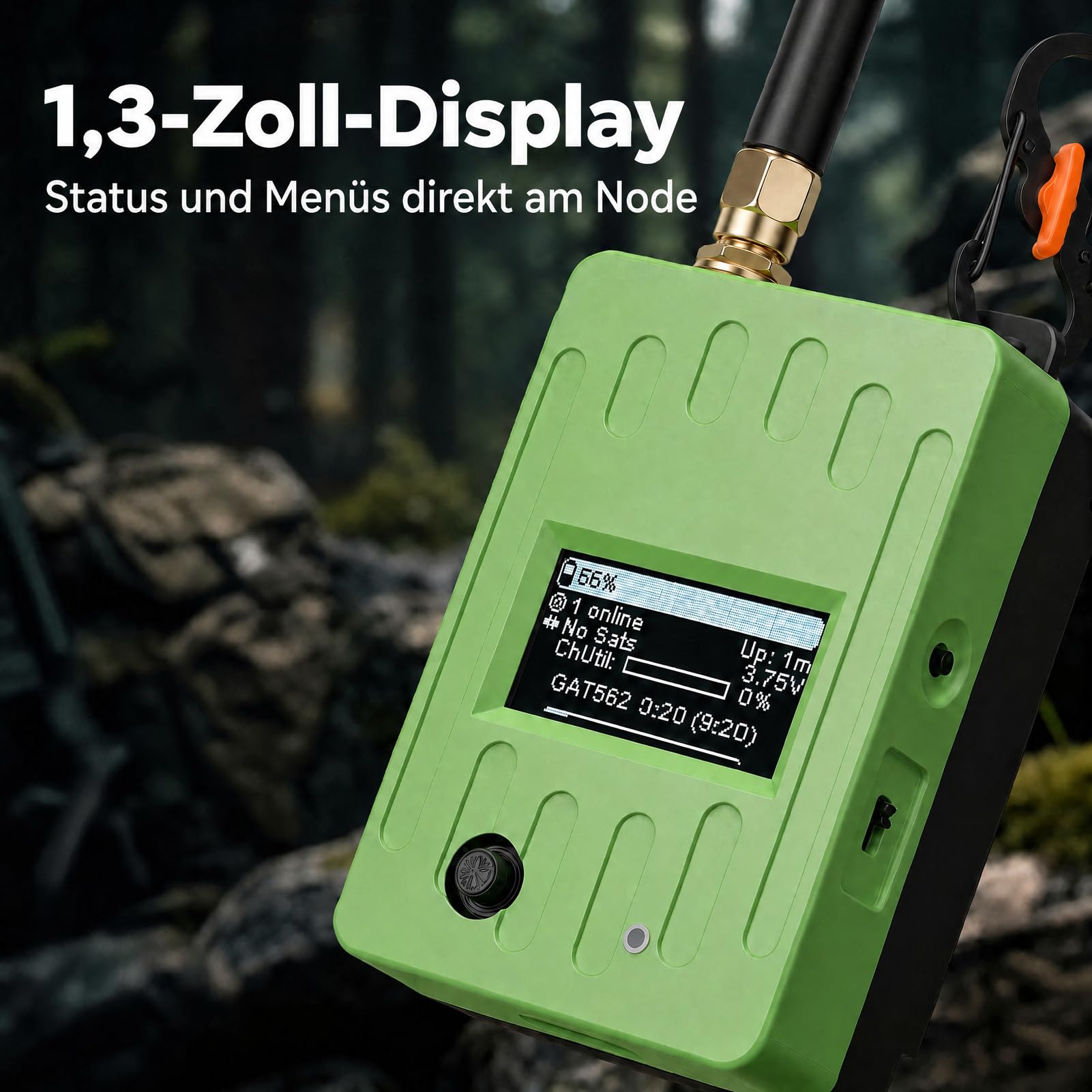 GAT562 Pro LoRa GPS Mesh Node, 2500 mAh, 1,3 Zoll, Grün