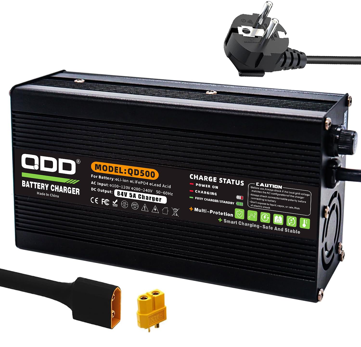 QDD Akku-Ladegerät 84 V 5 A für Elektromotorrad, Lithium-Akku-Pack 72 V 20S, Universal-Schnellladegerät für Elektromotor, Motorrad, XT60-Anschluss