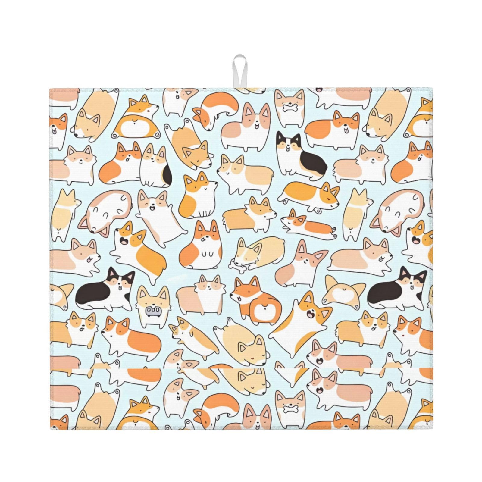 YYHHAOFA Dog Prints Kitchen Drying Mat – Absorbent Dish Throw for Countertops, Quick-Dry Non-Slip Layer with Stylish Prints, for New Homes