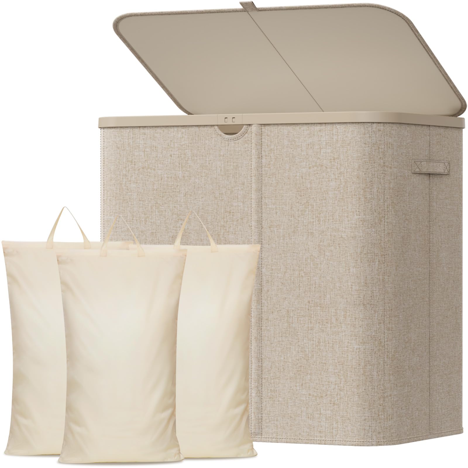 Lifewit Cesto para Ropa Sucia 150 L Plegable con Tapa, 3 Compartimentos y Bolsas Extraíbles