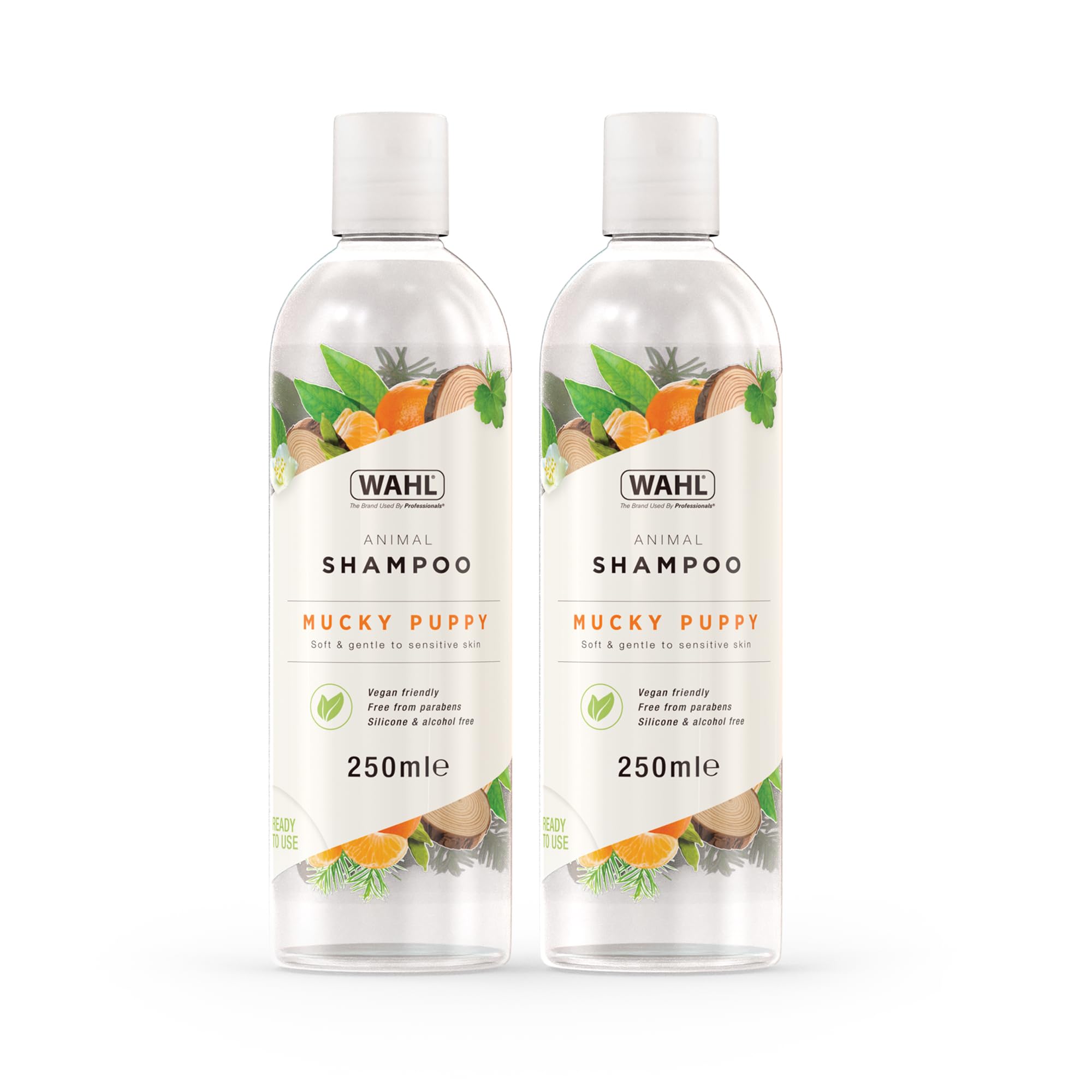 Wahl Mucky Puppy Animal Shampoo, 250ml Twin Pack – Gentle Cleanser for Sensitive Skin with Aloe Vera, Vegan, Paraben-Free, Ready to Use, Part No. ZX608-801