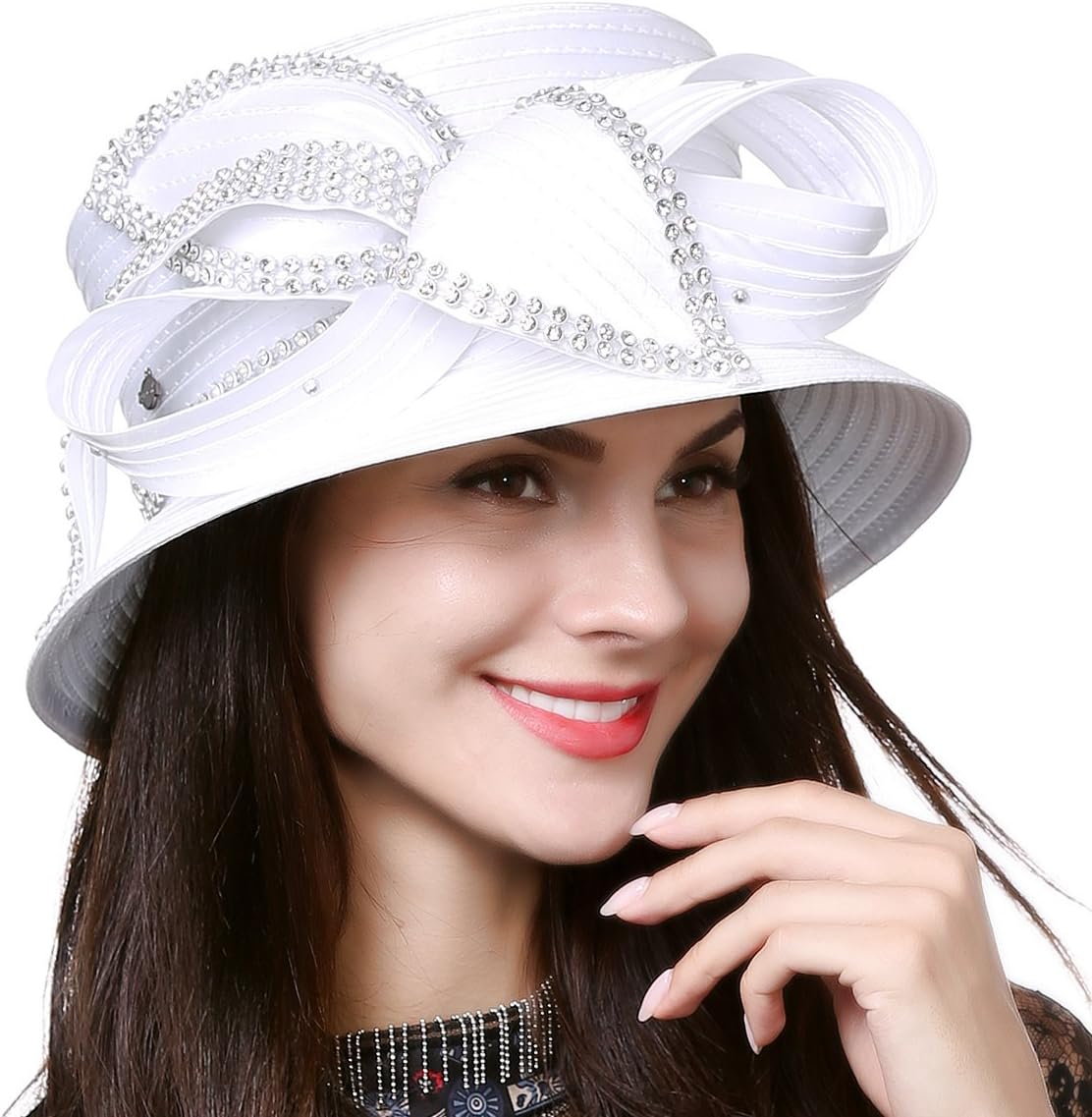 Women Kentucky Church Derby Dress Wedding Party Feather Bucket Hat S608-A