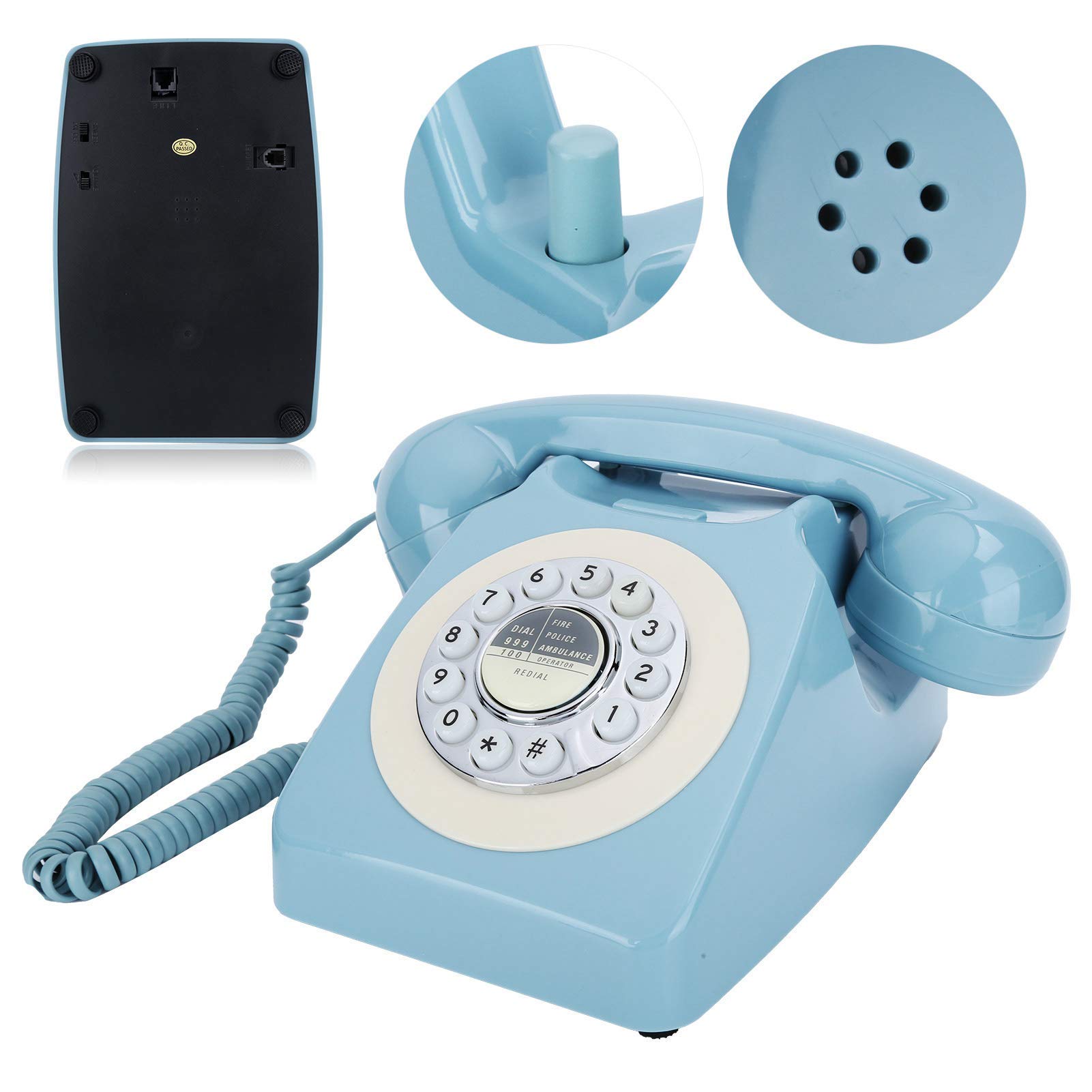 Domowy przewodowy telefon stacjonarny z pojedynczą linią, niebieski biurowy, retro, telefony stacjonarne do domu ，Telefon w stylu vintage