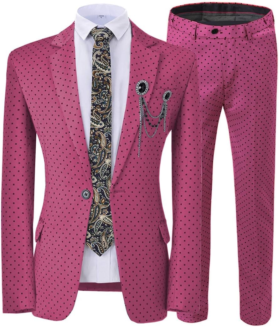 Jiaoyunshi Mens Suit 2 Piece Slim Fit Spotted Notch Lapel Tuxedos Groomsmen for Wedding Jacket Pants