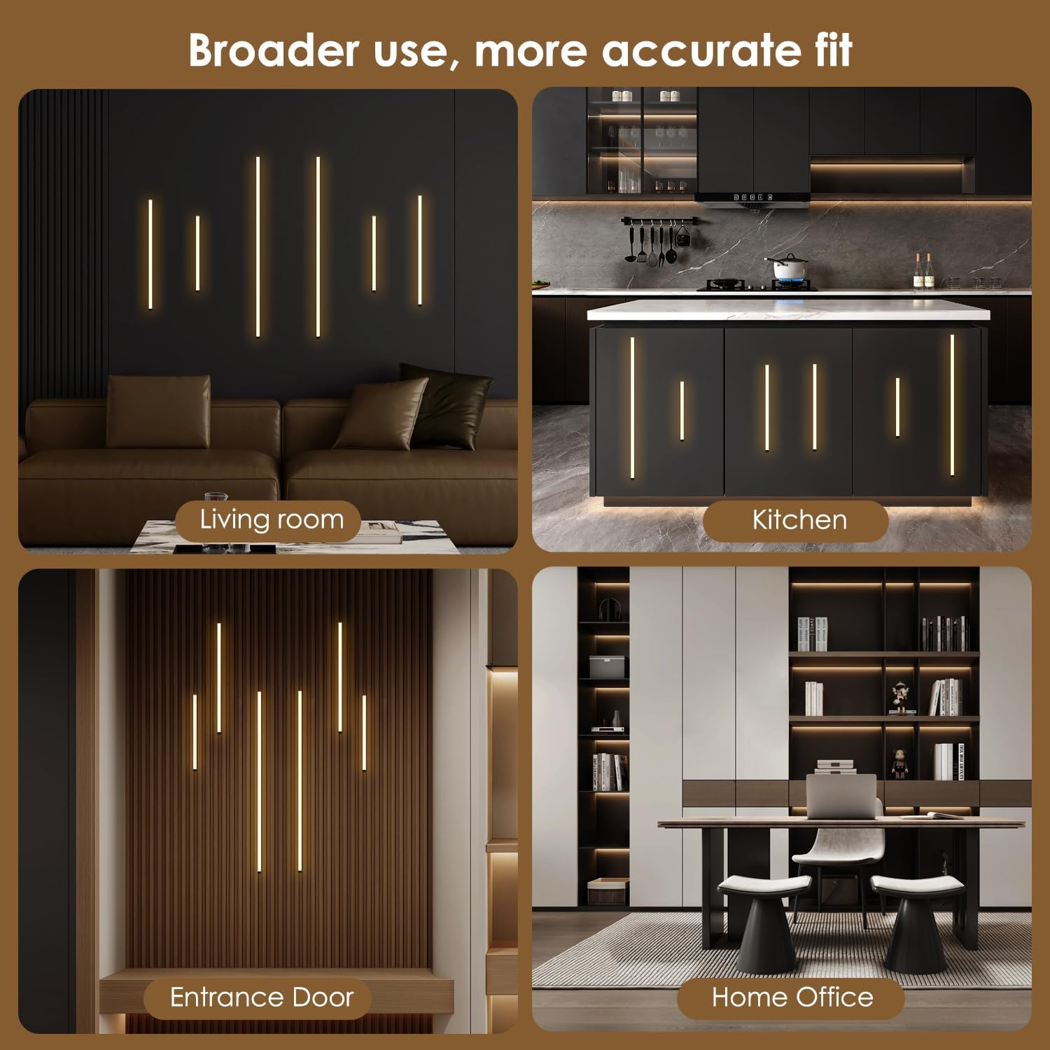 LED Recessed Lighting Kit - FamtaCare 6Pcs Self-Adhesive Silver LED Strip Lights for Interior Wood Slat Wall. Dimmable 3000K Wall Panel Lamps with Touch Control for Stairs & Home Decor