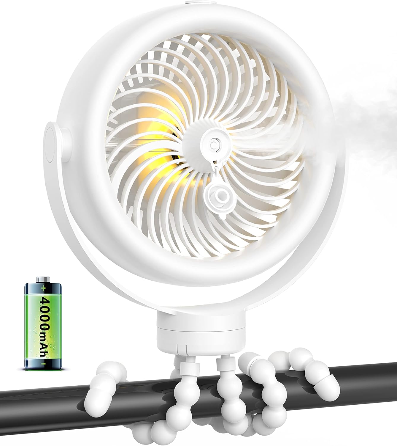 POWERbeast Pram Fan, 4000mAh Portable Clip On Fan, 7'' USB Desk Fan, 4