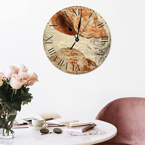 Miniatura 154 de ArogGeld Reloj de pared con diseño de estrella de mar antigua francesa, de cloruro de polivinilo, con números romanos, de 10 pulgadas, funciona