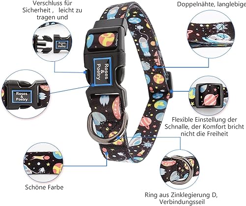 Miniatura 6 de Roses&Poetry Collar y correa de perro para perros medianos y grandes, ajustable y duradero de 5 pies para correa de entrenamiento de perros (negro y