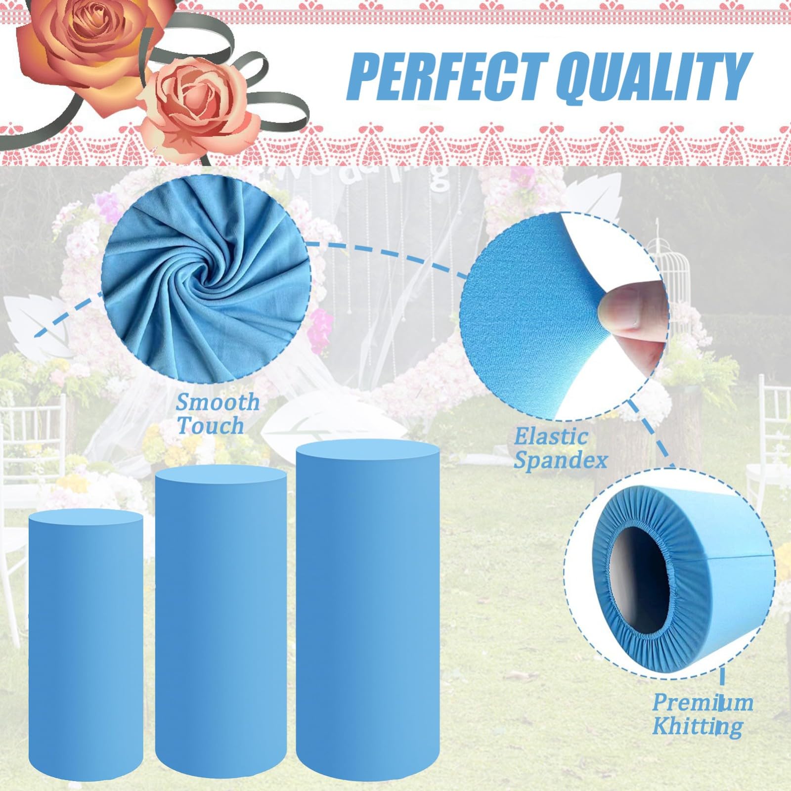 QUARKZMAN Set Di 3 Copri Base Cilindrici In Spandex Rosa Chiaro, Copri Plinto Per Decorazioni Di Feste Matrimoni Compleanni, Contiene Solo Copri Cilindri (Tessuto Elastico - Piccolo