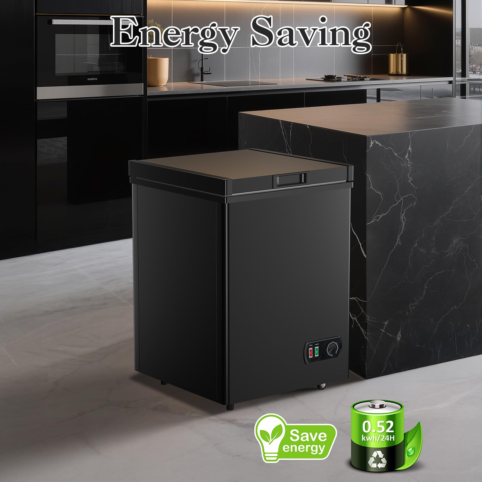 Chest Freezer - 4.2 Cubic Feet Deep Freezer Small Freezer With Fast Cold 7 Adjustable Temperature Convenient Pulley, Compact Freezer With Low Noise Energy Saving, Black on Fridge.com - View 6