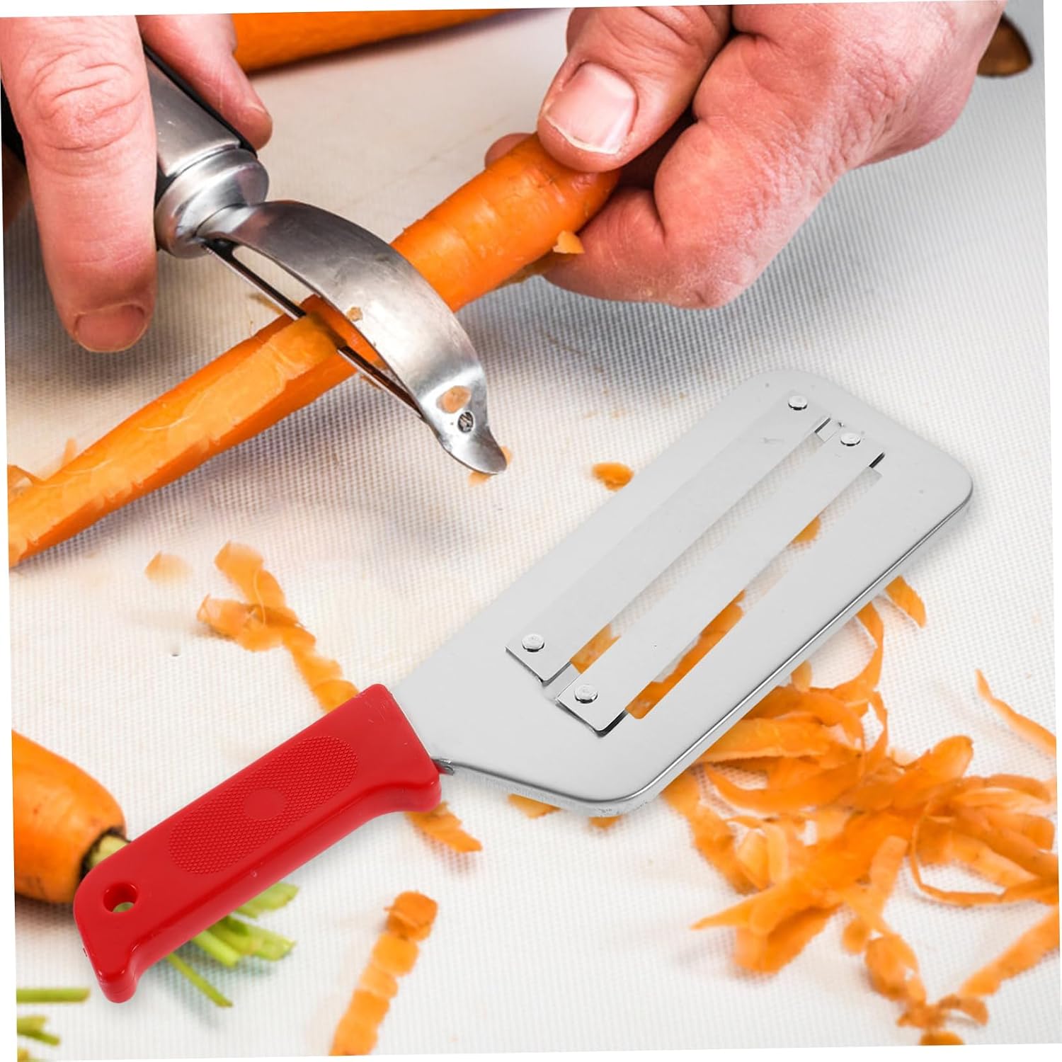 Stainless Steel Blades Vegetable Slicer and Peeler Red Handle
