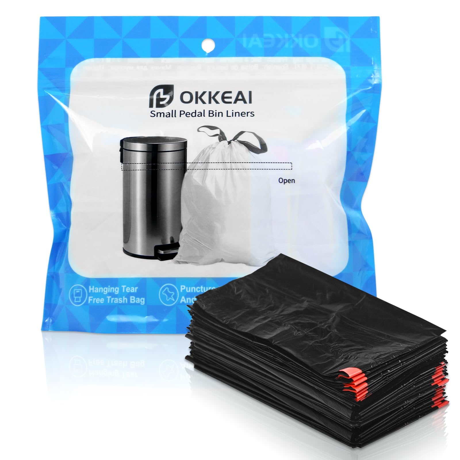 OKKEAI 60 Sacchetti Cestino con Coulisse, Buste Spazzatura 5L Neri Sacchetti Spazzatura Piccoli, Estrazione Semplice Senza Strappo, Antistrappo Anti-Perdite, Ideali per Bagno, Ufficio, Camera, Auto