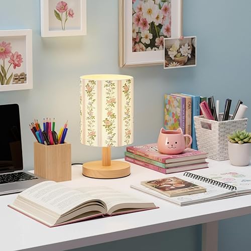 Miniatura 9 de VIHOSE Lámpara de mesa de unicornio para dormitorio, lámpara de noche de madera con mesita de noche de lino, pantalla de guardería de dibujos