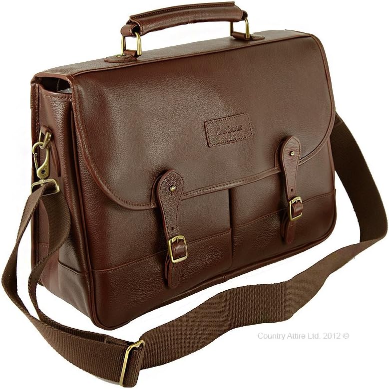 Barbour Men's Leather Briefcase, Dark Brown, One Size