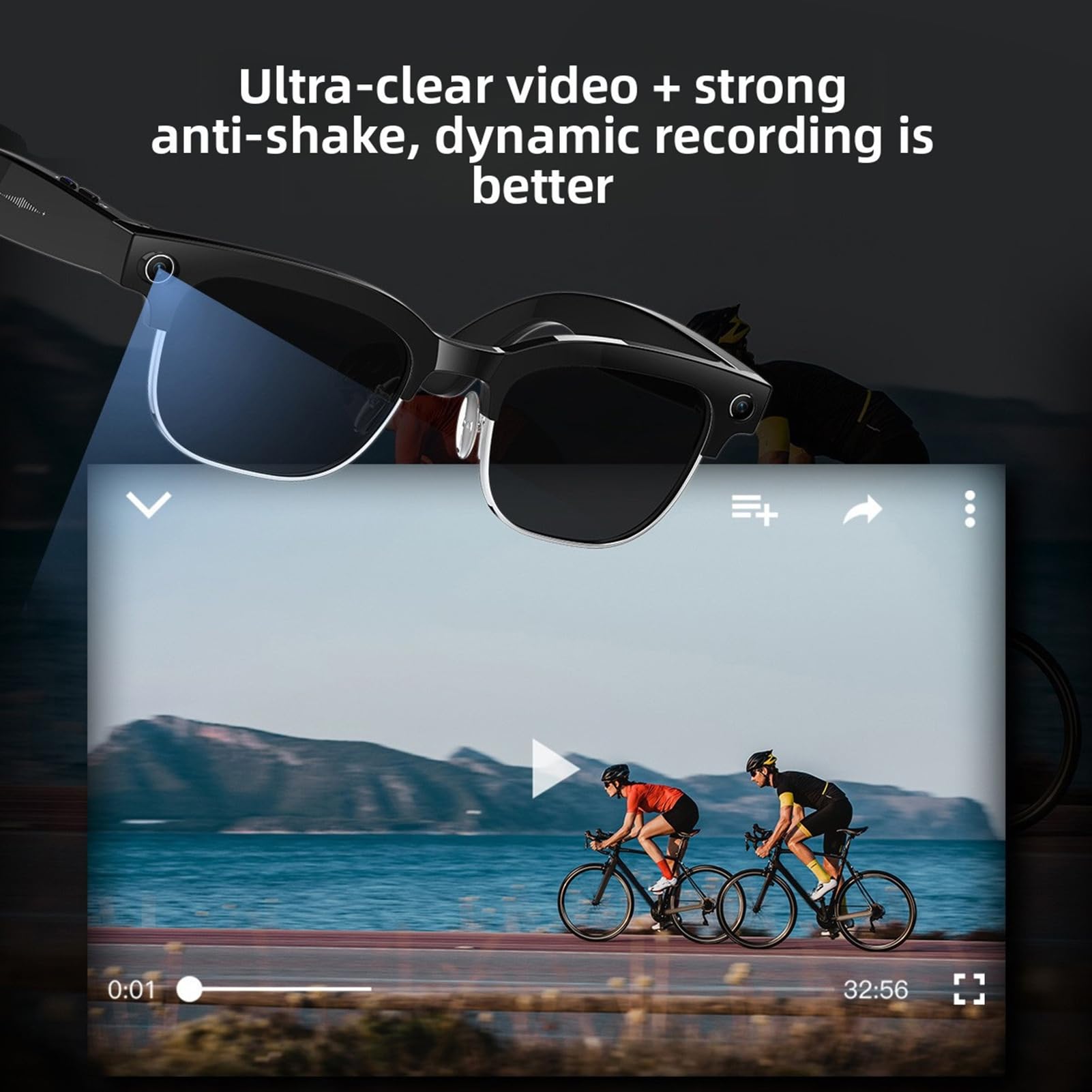 Annadue Lunettes Intelligentes AI avec Caméra 8MP, Lunettes de Soleil Bluetooth étanches Traduction