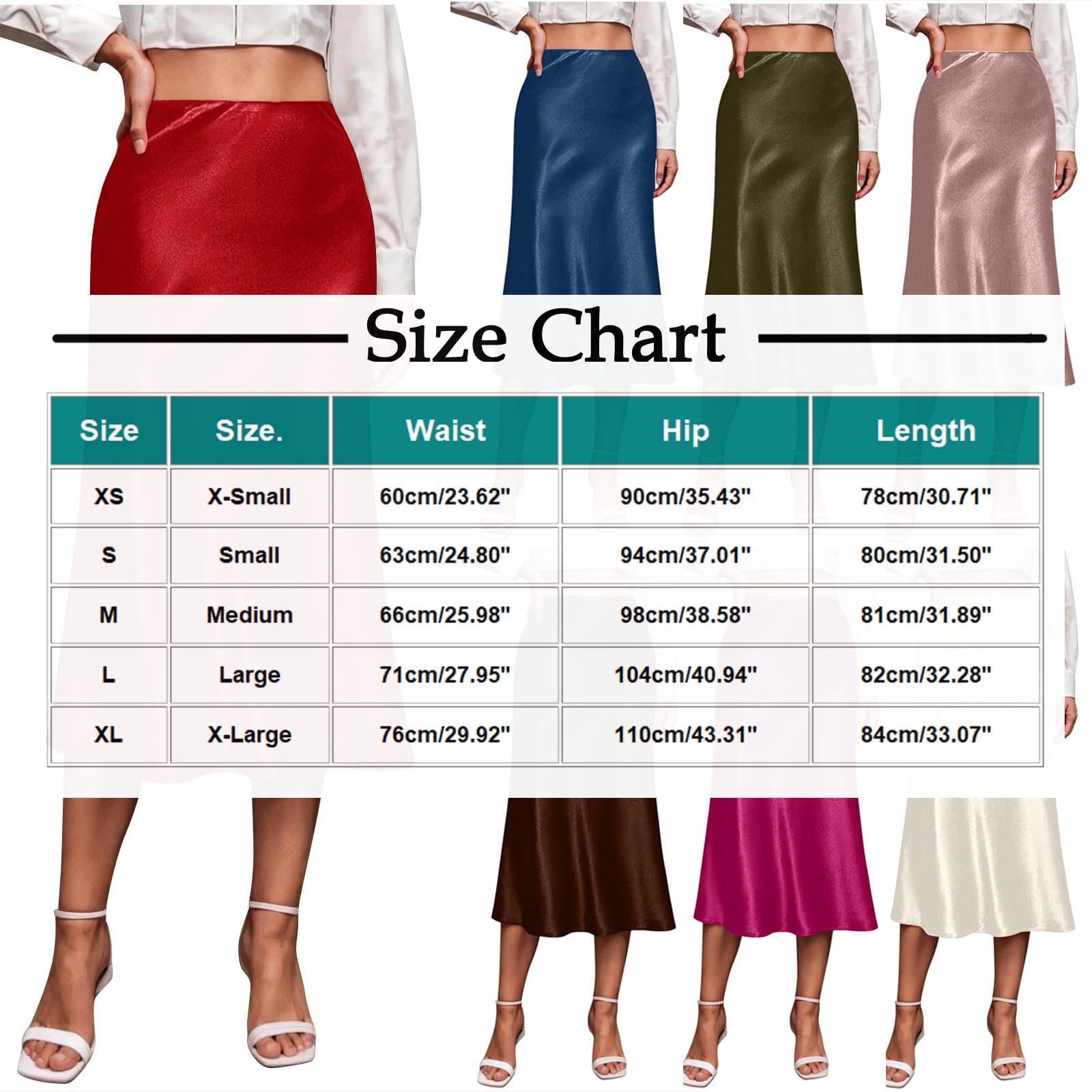 Womens Satin Midi Skirt with Side Zipper - Solid High Waist Slip Skort, Elegant Knee-Length Silk Skirt for Dinner — view 4