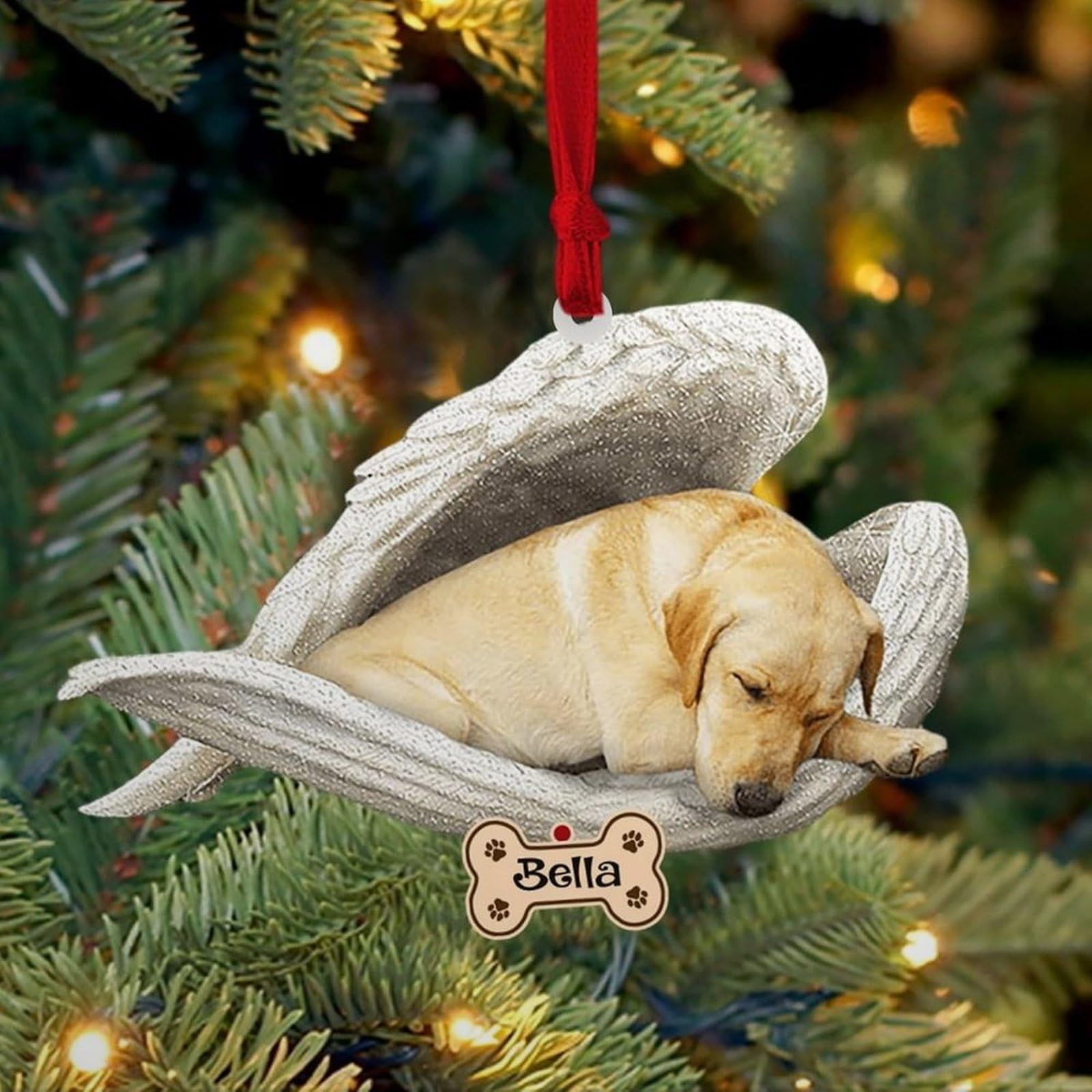 Luckluccy Yellow Labrador Personalized Ornament,Custom Dog Ornament With Angel Wing,Dog Christmas