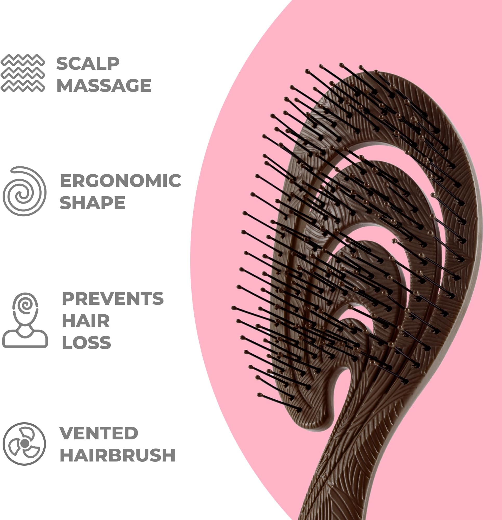 Ninabella Detangling Hair Brush for Women & Men - Does not Pull, Removes Tangles, Brushes for Straight, Curly & Wet Hair - Detangle Brush - Unique Wave Design Hairbrush, chocolate brown