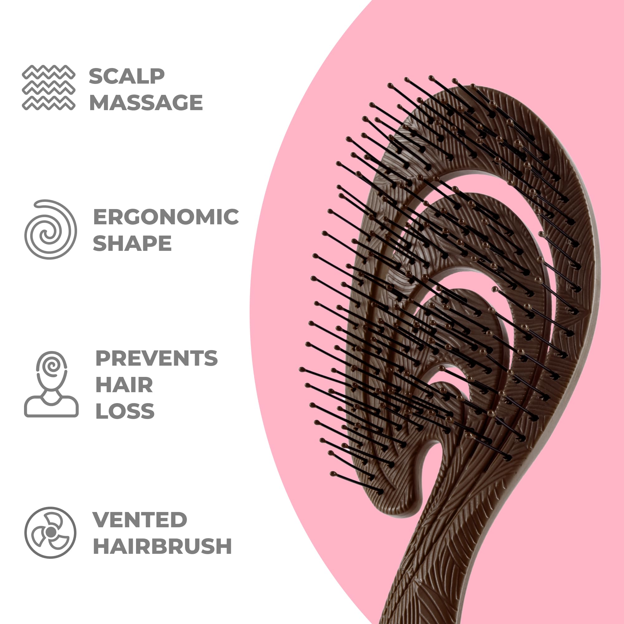 Ninabella Detangling Hair Brush for Women & Men - Does not Pull, Removes Tangles, Brushes for Straight, Curly & Wet Hair - Detangle Brush - Unique Wave Design Hairbrush, chocolate brown