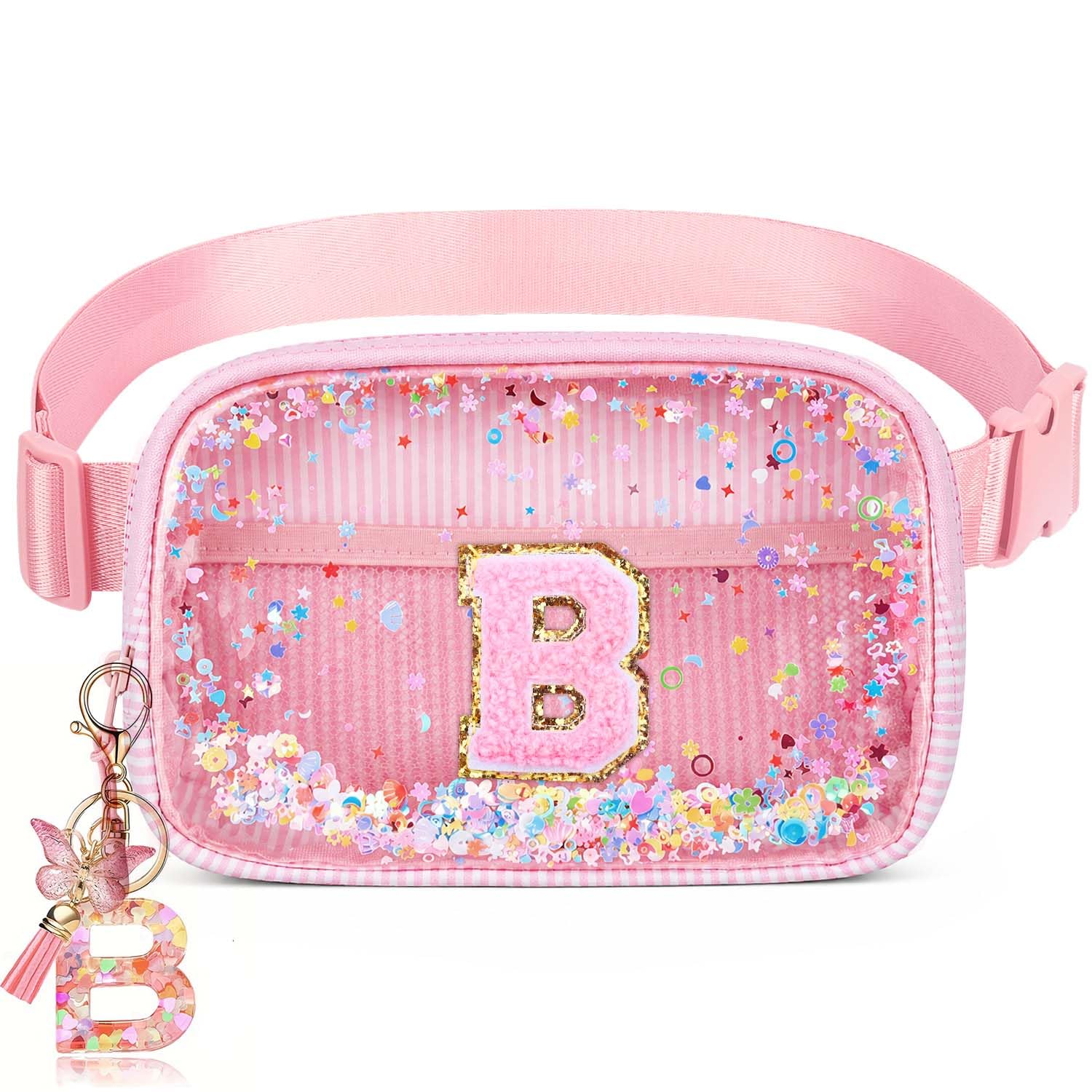 Initial Fanny Pack for Girls - Belt Bag for Teens Kid Teen Girl Kid Birthday Gift Pink B