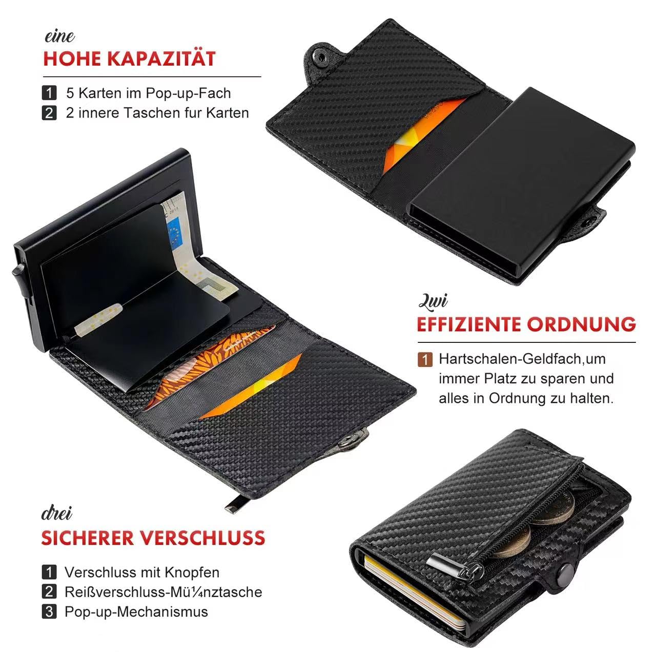 AISIR Porta Carte di Credito,Portafoglio Uomo,Portafoglio da uomo,Portafoglio Uomo Slim di Protezione RFID,Mini Portafoglio da uomo con Scomparto per Banconote e Scomparto per Monete.