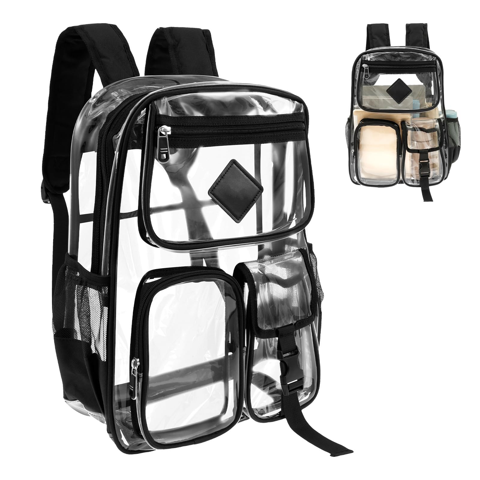 PVC Clear Backpack Large Storage Capacity Transparent Rucksack Stadium Approved Backpack See Through 35×17×43cm School Gym Bag with Adjustable Straps Clear Cosmetic Portable Bag